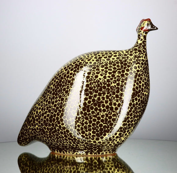 Les Ceramiques de Lussan Small Ceramic Guinea Fowl - Black Spotted Yellow