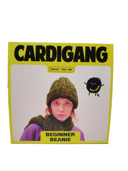 Cardigang 100% Wool Crocodile Rock Green Clyde Beanie Crochet Kit