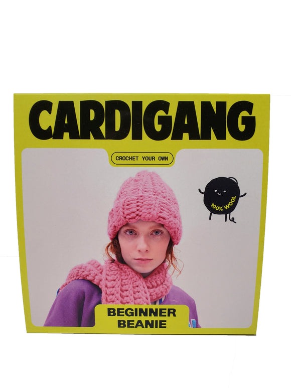 Cardigang 100% Wool Blushing Hard Pink Clyde Beanie Crochet Kit