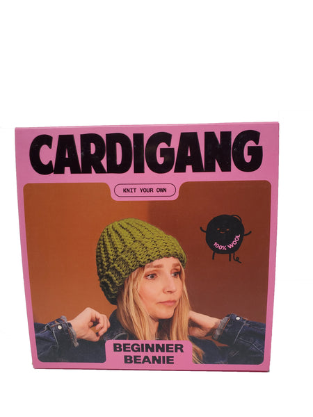 Cardigang 100% Wool Crocodile Rock Green Beginner Beanie Knit Kit