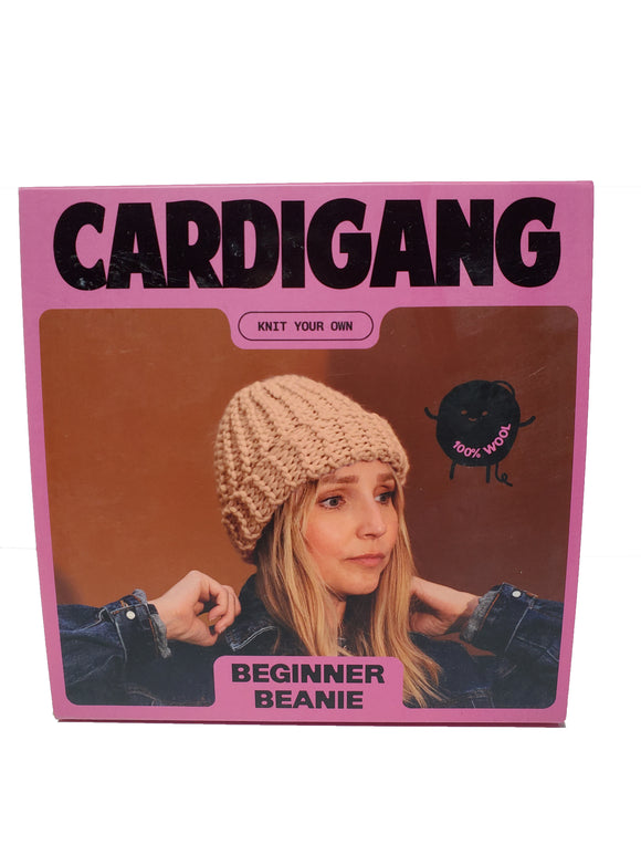 Cardigang 100% Wool Camel-flage Tan Beginner Beanie Knit Kit