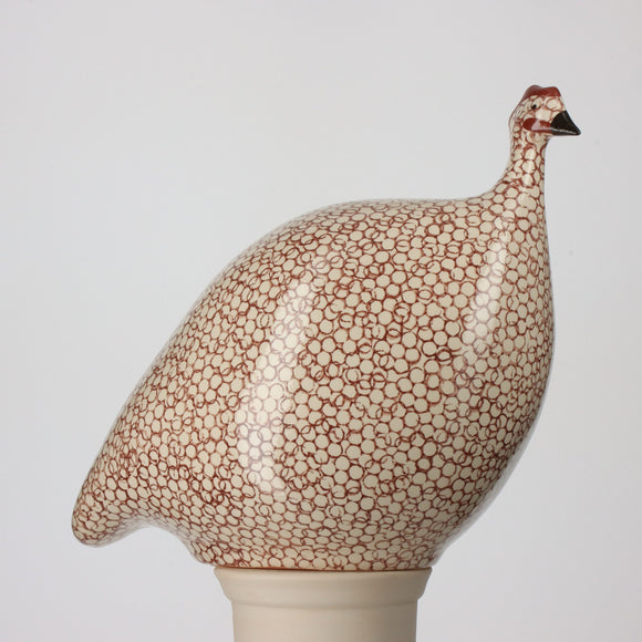 Les Ceramiques de Lussan Small Ceramic Guinea Fowl - White Spotted Bordeaux Red