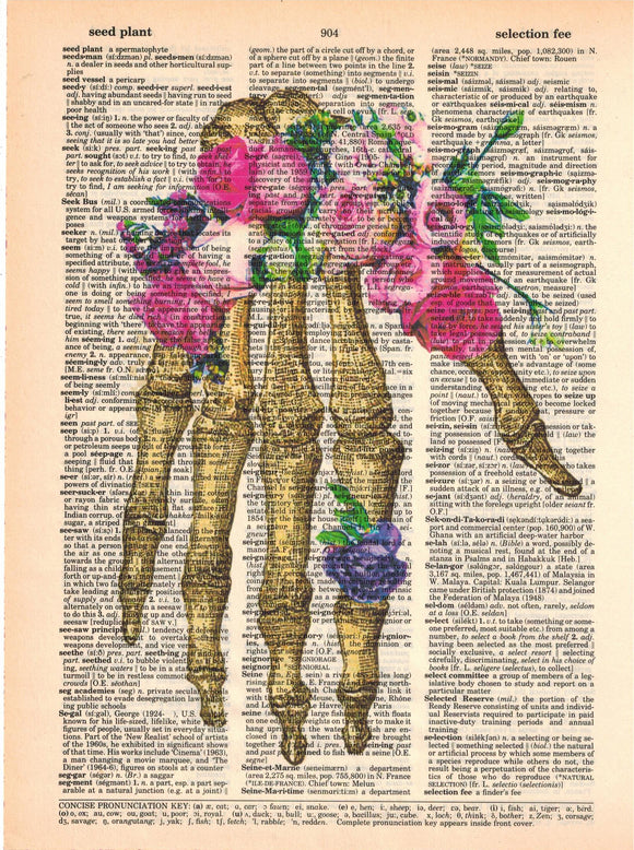 Artnwordz Hand Bouquet Skeleton Dictionary Page Wall Art Print