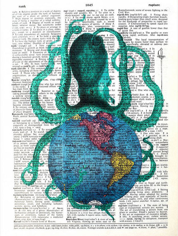 Artnwordz Octoworld Octopus Original Dictionary Page Art Print