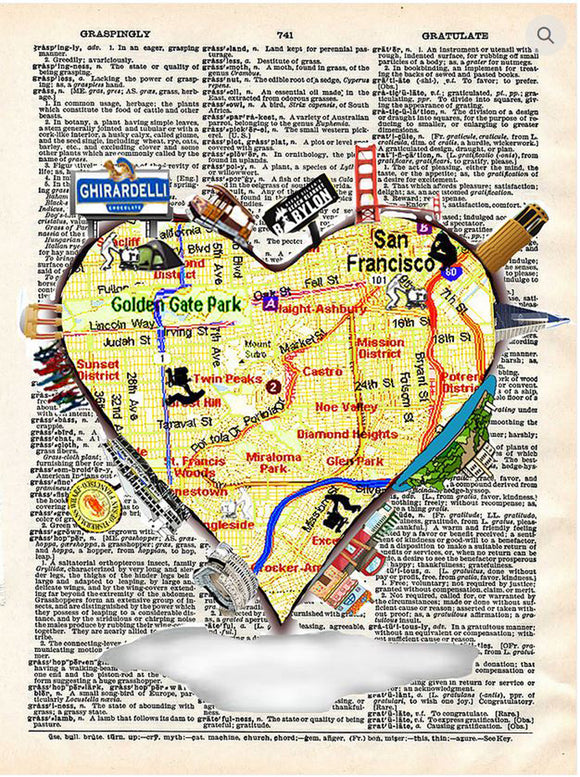 Artnwordz San Francisco Heart Original Dictionary Sheet Pop Art Wall or Desk Art Print Poster