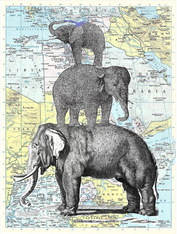 Artnwordz Stackaderms Elephants Original Atlas Sheet Pop Art Wall or Desk Art Print Poster